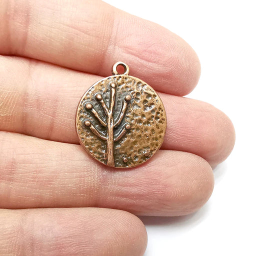 Copper Tree Charms, Oval Baroque Charms, Ethnic Earring Charms, Copper Rustic Pendant, Necklace Parts, Antique Copper Plated 26x22mm G35365