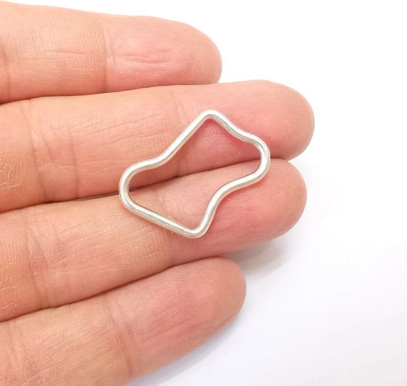 5 Silver Frame Connector, Jewelry Parts, Silver Bracelet Component, Antique Silver Findings, Antique Silver Plated Metal (29x18mm) G35187