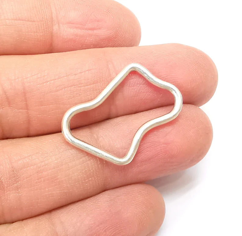 5 Silver Frame Connector, Jewelry Parts, Silver Bracelet Component, Antique Silver Findings, Antique Silver Plated Metal (29x18mm) G35187