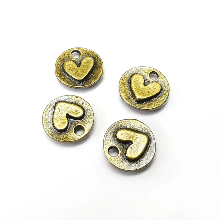5 Heart Charms, Double Sided Charms, Disc Dangle Earring Charms, Chain Bracelet Component, Necklace Parts, Antique Bronze Plated 11x3mm G35188