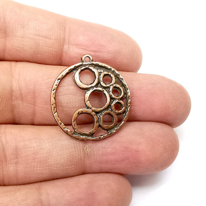 2 Copper Hoops Charms, Baroque Charms, Ethnic Earring Charms, Copper Rustic Pendant, Necklace Parts, Antique Copper Plated 26x24mm G35189