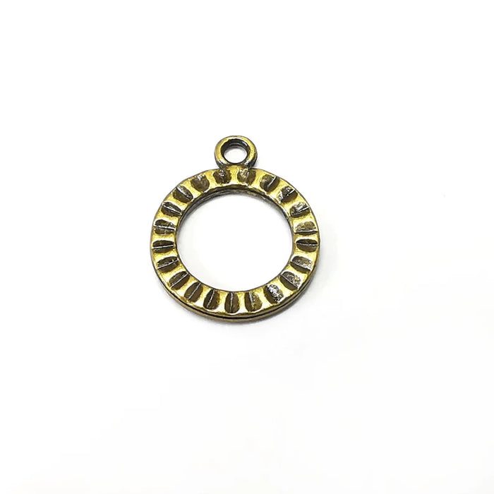10 Ribbed Hoop Charms, Bronze Disc Charms, Earring Charms, Bronze Pendant, Necklace Pendant, Antique Bronze Plated Metal 19x15mm G35190