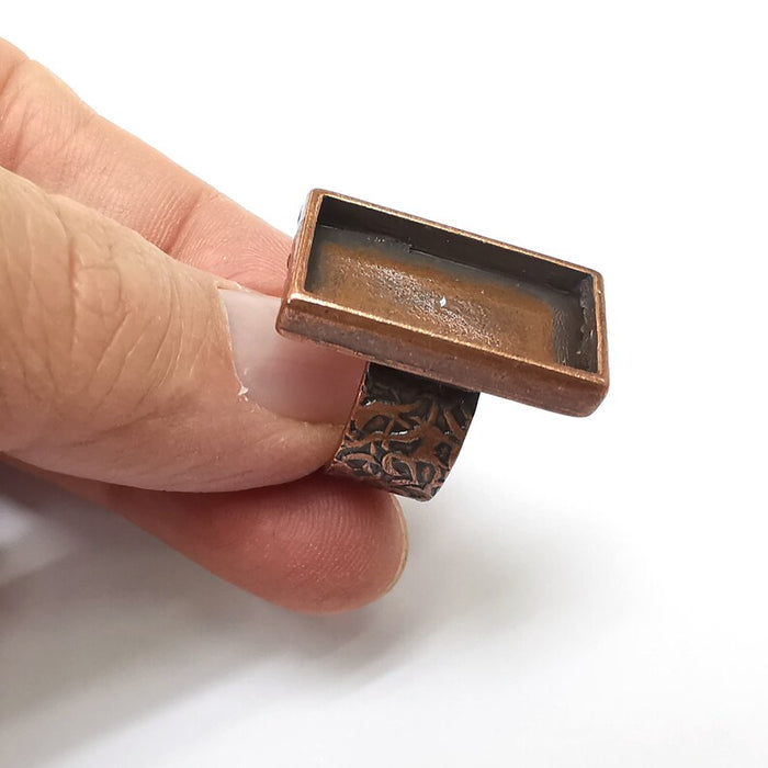 Copper Ring Setting, Cabochon Blank, Resin Bezel, Rectangle Ring Mounting, Epoxy Frame Base, Adjustable Antique Copper Plated 25x12mm G35192
