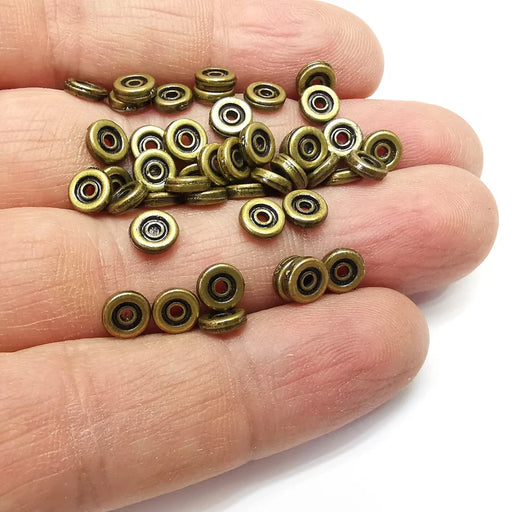 20 Rondelle Beads, Disc Bronze Beads, Bracelet Beads, Round Hole Beads, Necklace Beads, Antique Bronze Plated Metal 6mm G35193