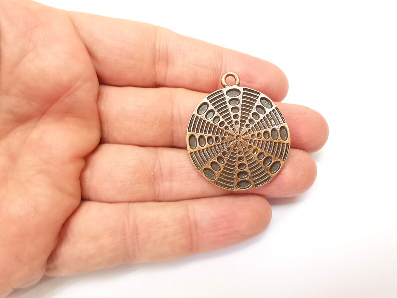 Copper Mandala Charms, Medallion Charms, Locket Pendant, Earring Charms, Boho Charms, Round Charms, Antique Copper Plated (39x32mm) G35369