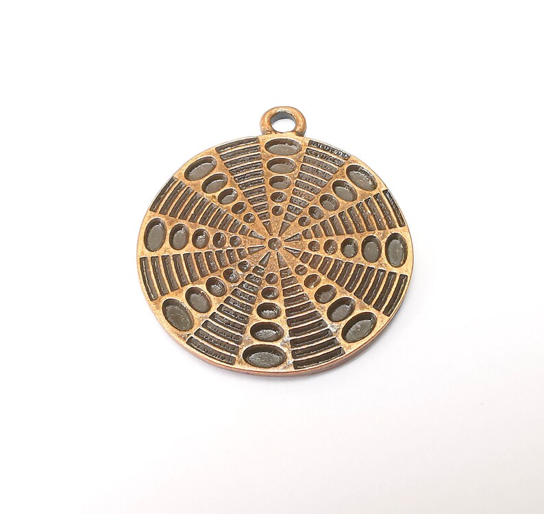 Copper Mandala Charms, Medallion Charms, Locket Pendant, Earring Charms, Boho Charms, Round Charms, Antique Copper Plated (39x32mm) G35369