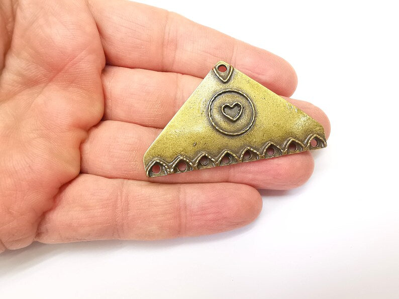 Bronze Triangle Pendant, Ethnic Pendant, Rustic Pendant, Bronze Pendant, Necklace Parts, Antique Bronze Plated 60x35mm G35371