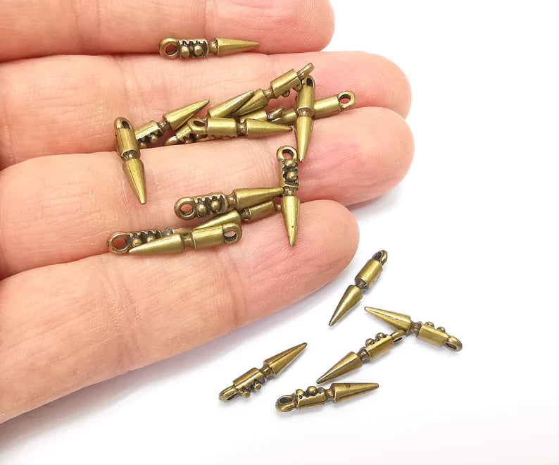 10 Bronze Dangle Charms, Spike Boho Charms, Bracelet Charms, Earring Charms, Necklace Pendant Parts, Antique Bronze Plated 18x3mm G35379