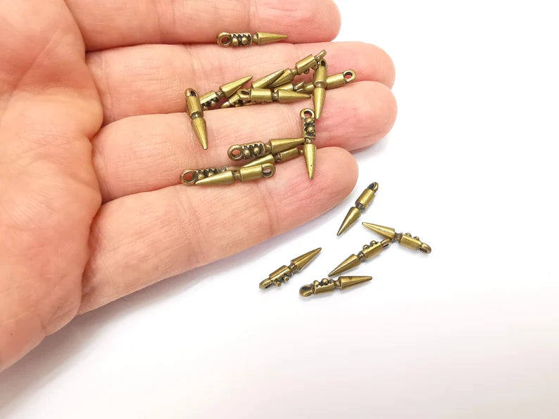 10 Bronze Dangle Charms, Spike Boho Charms, Bracelet Charms, Earring Charms, Necklace Pendant Parts, Antique Bronze Plated 18x3mm G35379