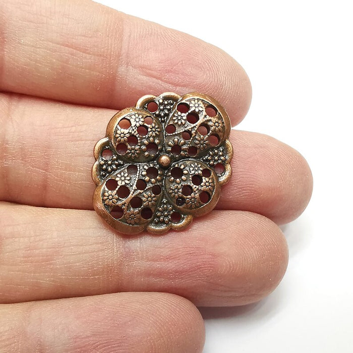 2 Flower Charms, Filigree Charms, Locket Pendant, Earring Charms, Boho Charms, Oval Charms, Antique Copper Plated (29x23mm) G35375