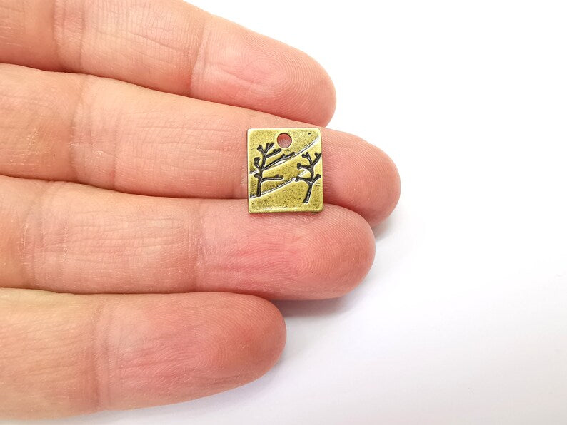 5 Bronze Tree Branch Charms, Boho Charms, Dangle Charms, Earring Charms, Rustic Charms, Necklace Parts, Antique Bronze Plated (14x12mm) G35381