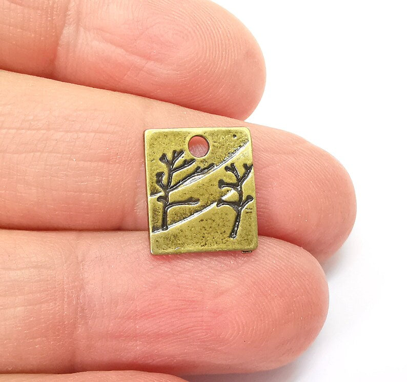 5 Bronze Tree Branch Charms, Boho Charms, Dangle Charms, Earring Charms, Rustic Charms, Necklace Parts, Antique Bronze Plated (14x12mm) G35381