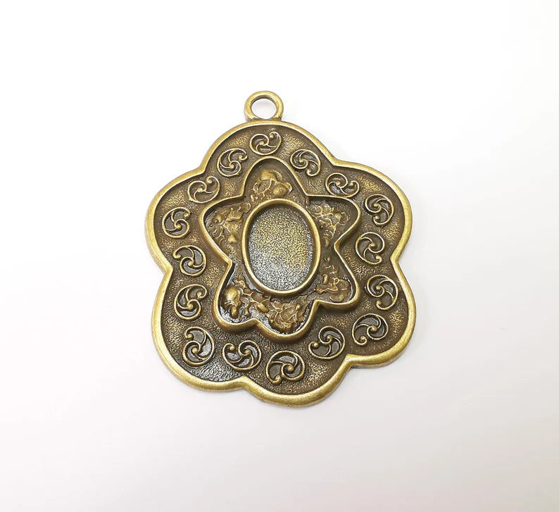 Large Flower Pendant , Ethnic Pendant, Rustic Pendant, Earring Pendant, Bronze Pendant, Necklace Parts, Antique Bronze Plated 68x53mm G35387