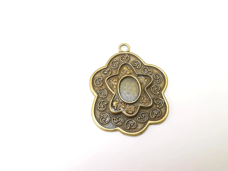 Large Flower Pendant , Ethnic Pendant, Rustic Pendant, Earring Pendant, Bronze Pendant, Necklace Parts, Antique Bronze Plated 68x53mm G35387