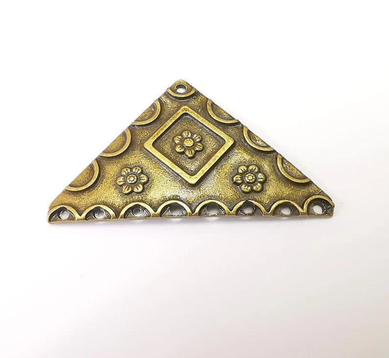 Bronze Triangle Pendant, Ethnic Pendant, Rustic Pendant, Bronze Pendant, Necklace Parts, Antique Bronze Plated 60x35mm G35391