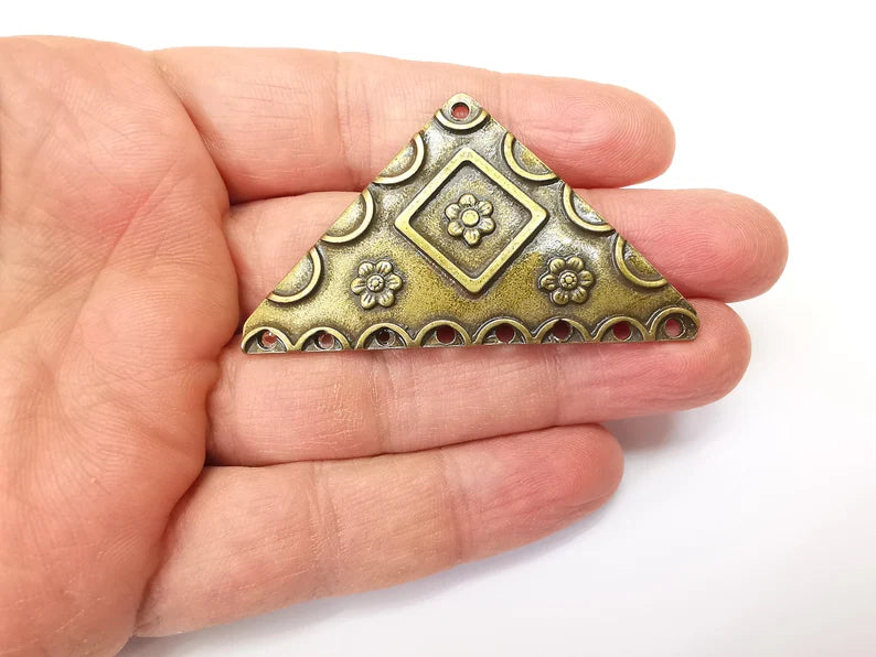 Bronze Triangle Pendant, Ethnic Pendant, Rustic Pendant, Bronze Pendant, Necklace Parts, Antique Bronze Plated 60x35mm G35391