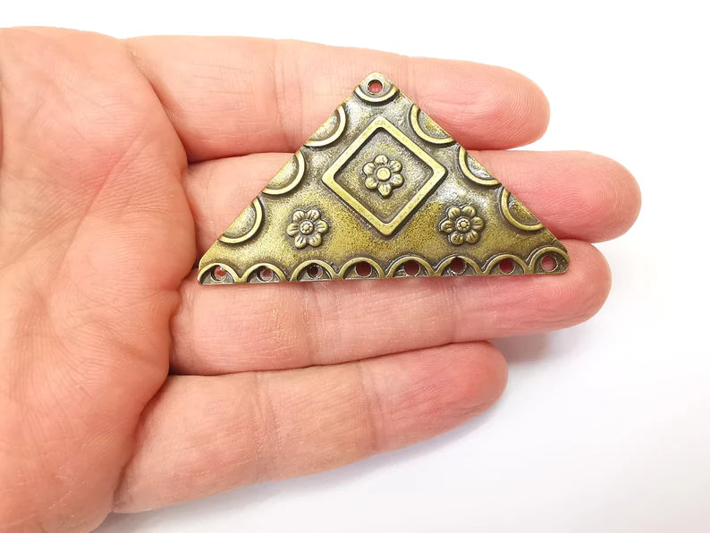 Bronze Triangle Pendant, Ethnic Pendant, Rustic Pendant, Bronze Pendant, Necklace Parts, Antique Bronze Plated 60x35mm G35391