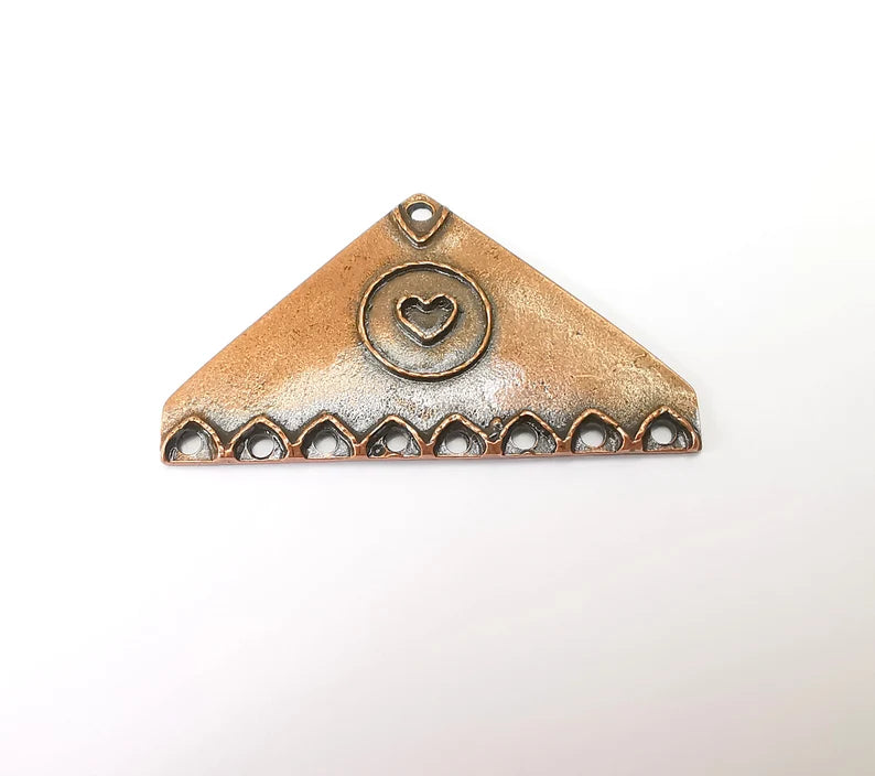 Copper Triangle Pendant, Ethnic Pendant, Rustic Pendant, Bronze Pendant, Necklace Parts, Antique Copper Plated 60x35mm G35392