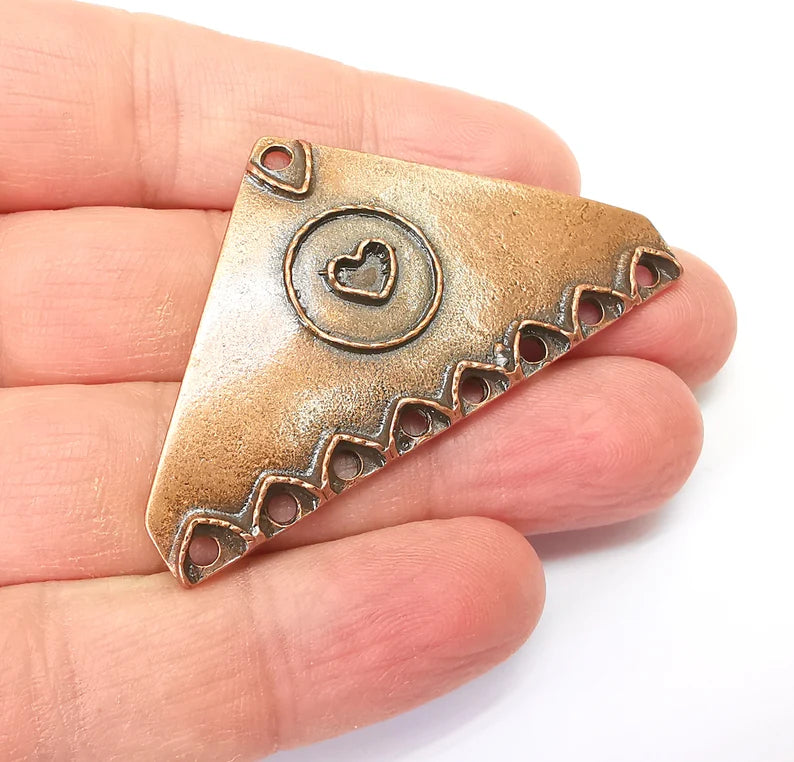 Copper Triangle Pendant, Ethnic Pendant, Rustic Pendant, Bronze Pendant, Necklace Parts, Antique Copper Plated 60x35mm G35392