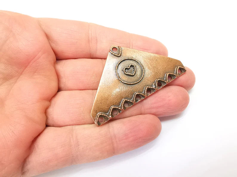 Copper Triangle Pendant, Ethnic Pendant, Rustic Pendant, Bronze Pendant, Necklace Parts, Antique Copper Plated 60x35mm G35392