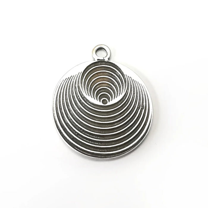 Disc Charm, Silver Charm, Circles Charm, Geometric Pendant, Earring Charms, Antique Silver Plated (39x32mm) G35195