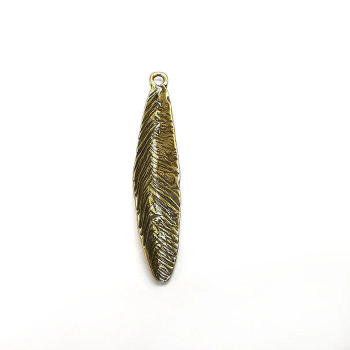 Feather Charms, Boho Charms, Leaf Charms, Dangle Earring Charms, Bronze Pendant, Necklace Parts, Antique Bronze Plated 51x10mm G35198