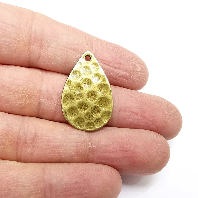 Hammered Drop Charms, Boho Charms, Dangle Charm, DIY Charms, Earring Charm, Teardrop Necklace Parts, Antique Bronze Plated 29x18mm G35201