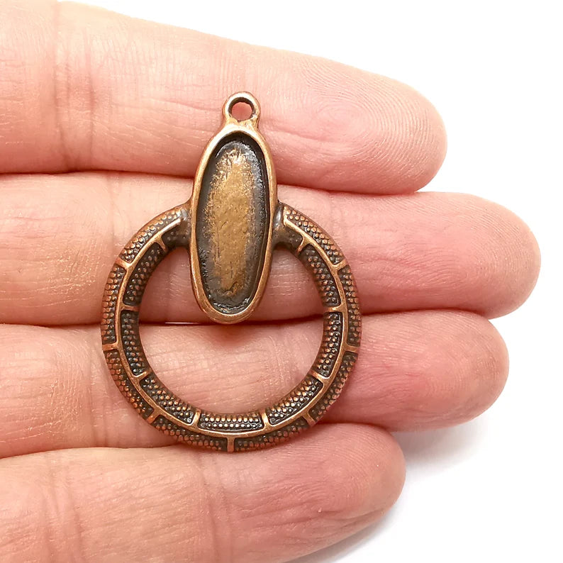 Copper Pendant Blanks, Resin Bezel Bases, Mosaic Mountings, Dry flower Frame, Polymer Clay base, Antique Copper Plated (22x8mm) G35395