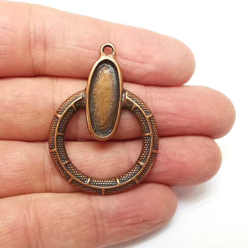 Copper Pendant Blanks, Resin Bezel Bases, Mosaic Mountings, Dry flower Frame, Polymer Clay base, Antique Copper Plated (22x8mm) G35395