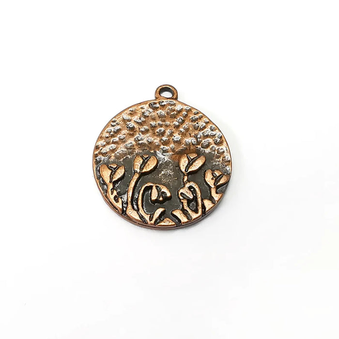 Copper Flowers Charms, Baroque Charms, Nature Earring Charms, Copper Rustic Pendant, Necklace Parts, Antique Copper Plated 28x25mm G35396