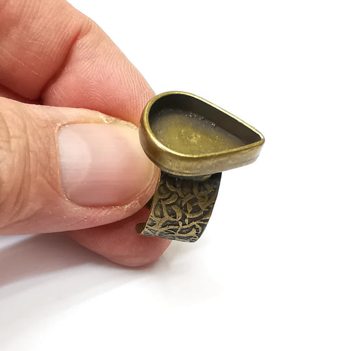Bronze Ring Setting, Cabochon Blank, Resin Bezel, Drop Ring Mounting, Epoxy Frame Base, Adjustable Antique Bronze Plated 18x13mm G35405