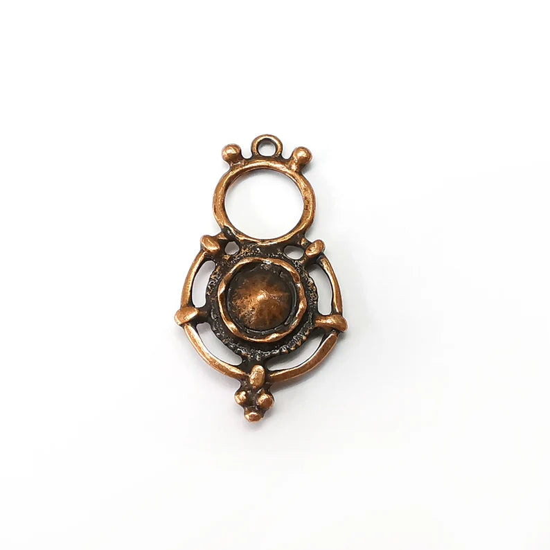 Copper Charms, Baroque Charms, Ethnic Earring Charms, Copper Rustic Pendant, Necklace Parts, Antique Copper Plated 37x20mm G35398