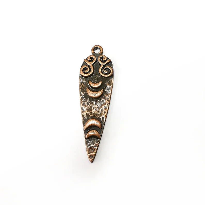 Copper Charms, Baroque Charms, Ethnic Earring Charms, Copper Rustic Pendant, Necklace Parts, Antique Copper Plated 42x12mm G35399
