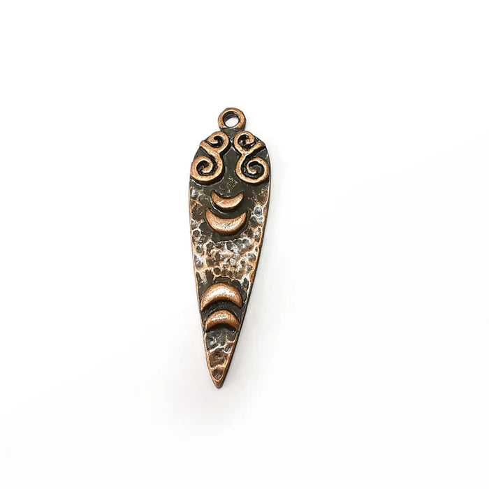 Copper Charms, Baroque Charms, Ethnic Earring Charms, Copper Rustic Pendant, Necklace Parts, Antique Copper Plated 42x12mm G35399