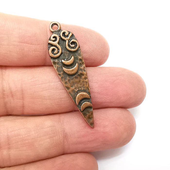 Copper Charms, Baroque Charms, Ethnic Earring Charms, Copper Rustic Pendant, Necklace Parts, Antique Copper Plated 42x12mm G35399