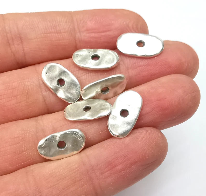 5 Organic Textured Connector, Oval Jewelry Parts, Silver Bracelet Component, Antique Silver Plated Metal Findings (16x8mm) G35205