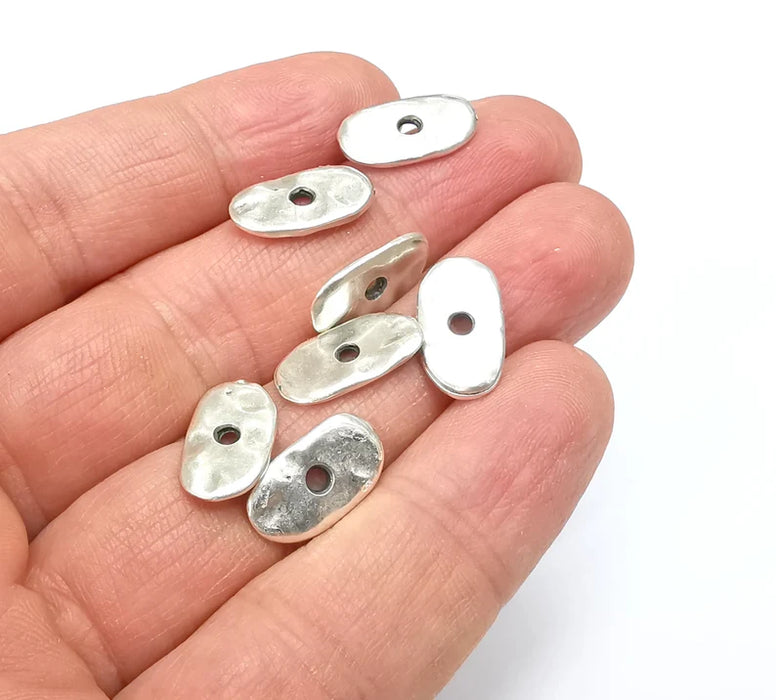 5 Organic Textured Connector, Oval Jewelry Parts, Silver Bracelet Component, Antique Silver Plated Metal Findings (16x8mm) G35205
