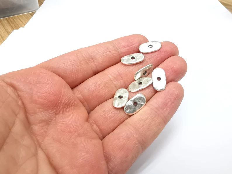 5 Organic Textured Connector, Oval Jewelry Parts, Silver Bracelet Component, Antique Silver Plated Metal Findings (16x8mm) G35205