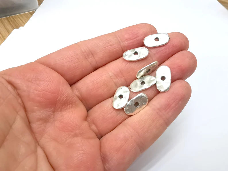 5 Organic Textured Connector, Oval Jewelry Parts, Silver Bracelet Component, Antique Silver Plated Metal Findings (16x8mm) G35205