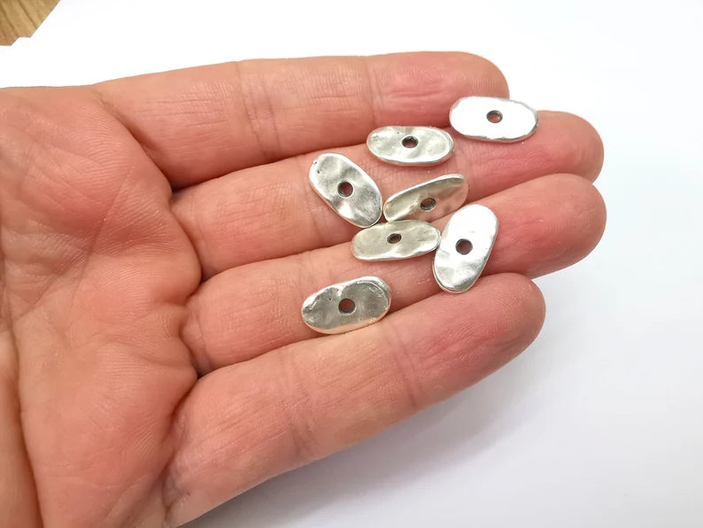 5 Organic Textured Connector, Oval Jewelry Parts, Silver Bracelet Component, Antique Silver Plated Metal Findings (16x8mm) G35205