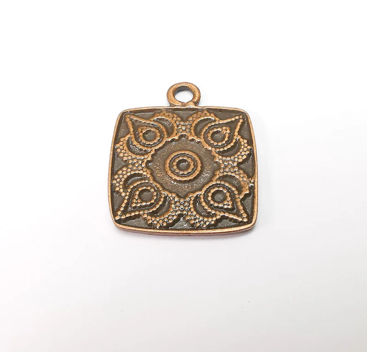 Copper Mandala Charms, Medallion Charms, Locket Pendant, Earring Charms, Boho Charms, Antique Copper Plated (32x25mm) G35216