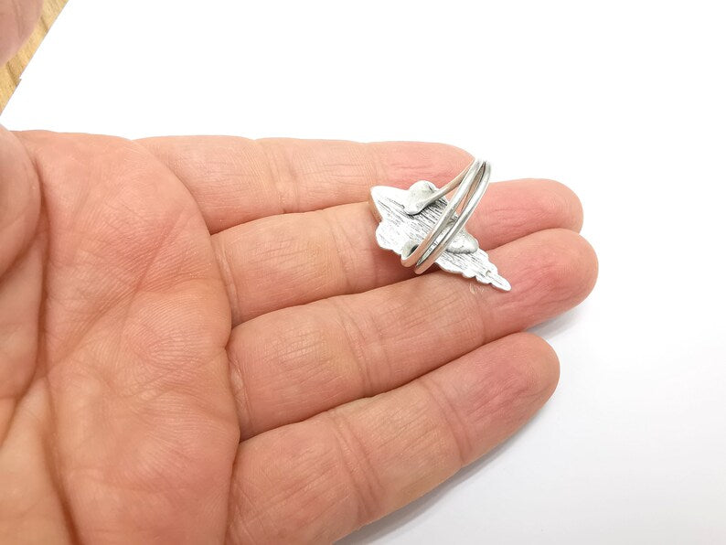 Silver Ring Setting, Cabochon Blank, Resin Bezel, Round Ring Mounting, Epoxy Frame, Adjustable Antique Silver Plated Brass 10x8mm G35229