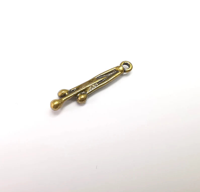10 Bronze Dangle Charms, Boho Charms, Bracelet Charms, Earring Charms, Necklace Pendant Parts, Antique Bronze Plated 31x7mm G35403