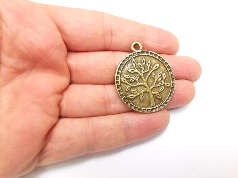Bronze Tree Pendant Charms, Earring Charms, Dangle Pendant, Locket Pendant, Necklace Pendant, Antique Bronze Plated Metal 39x33mm G35407