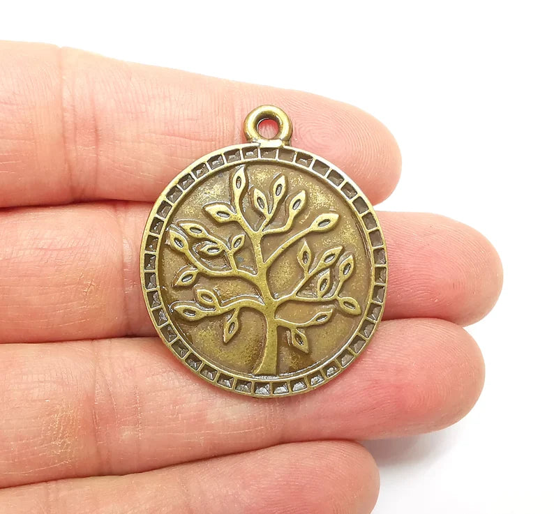 Bronze Tree Pendant Charms, Earring Charms, Dangle Pendant, Locket Pendant, Necklace Pendant, Antique Bronze Plated Metal 39x33mm G35407