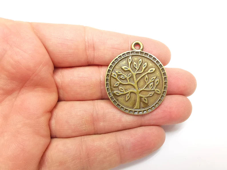 Bronze Tree Pendant Charms, Earring Charms, Dangle Pendant, Locket Pendant, Necklace Pendant, Antique Bronze Plated Metal 39x33mm G35407
