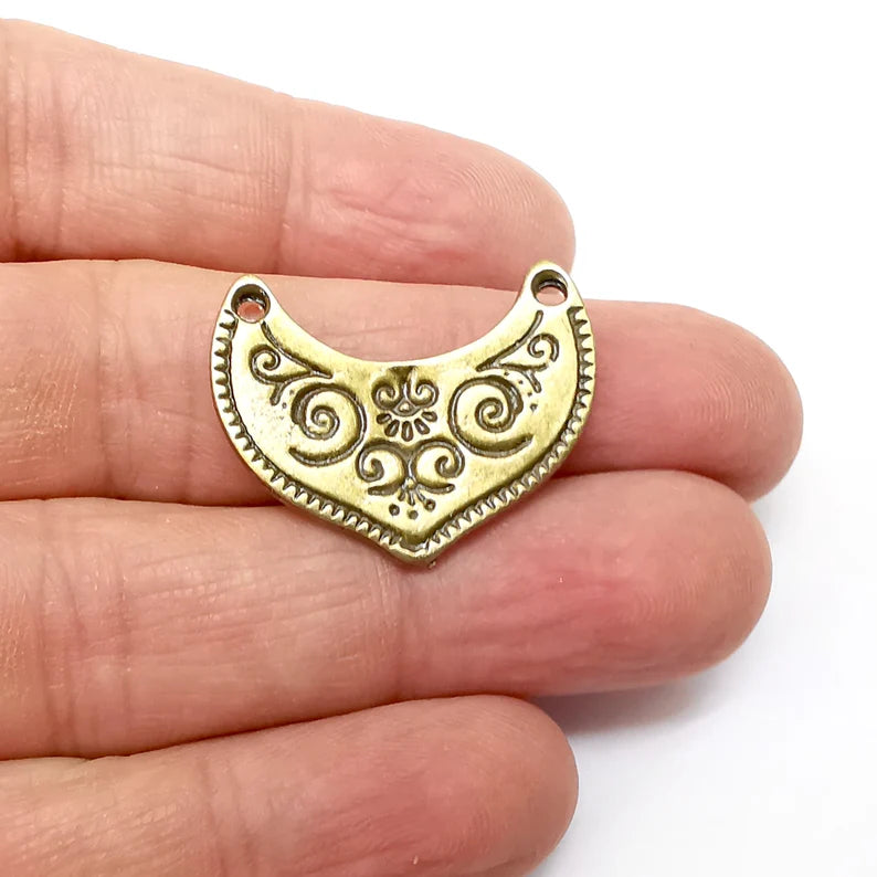 2 Textured Connector, Tail Jewelry Parts, Bronze Bracelet Component, Antique Bronze Plated Metal Findings (29x24mm) G35409