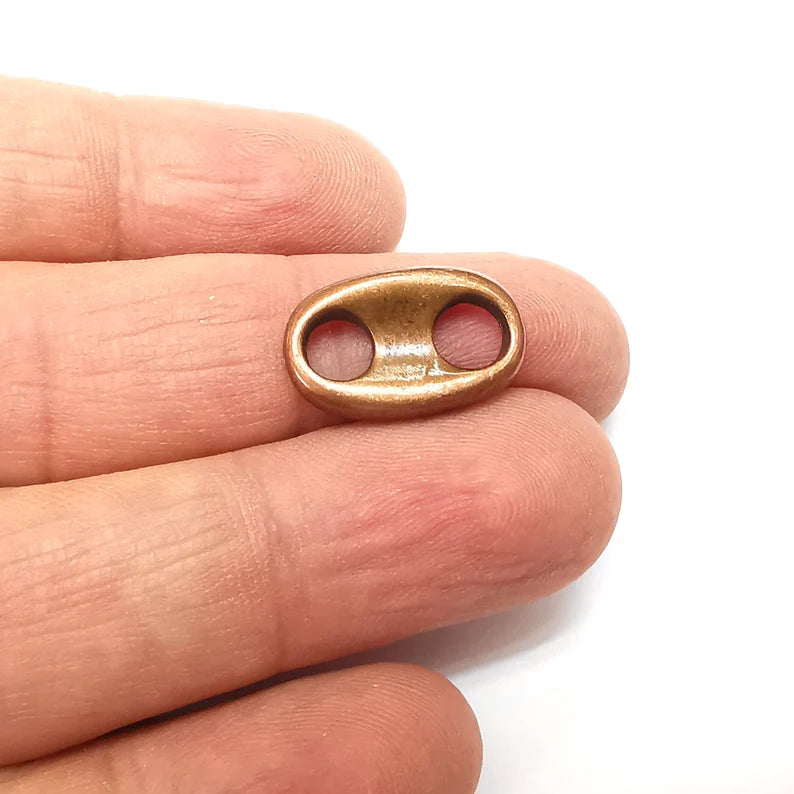 5 Two Hole Connector, Oval Jewelry Parts, Copper Bracelet Component, Antique Copper Findings, Antique Copper Plated Metal (20x12mm) G35414