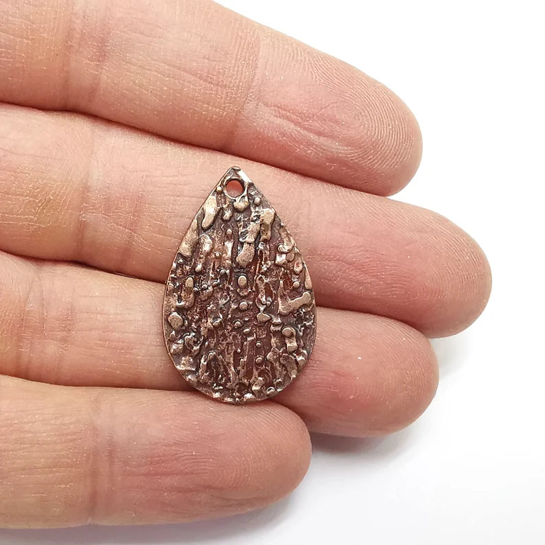 2 Drop Dangle Charms, Copper Boho Charms, Rustic Charms, Earring Charms, Copper Pendant, Necklace Parts, Antique Copper Plated 29x19mm G35232