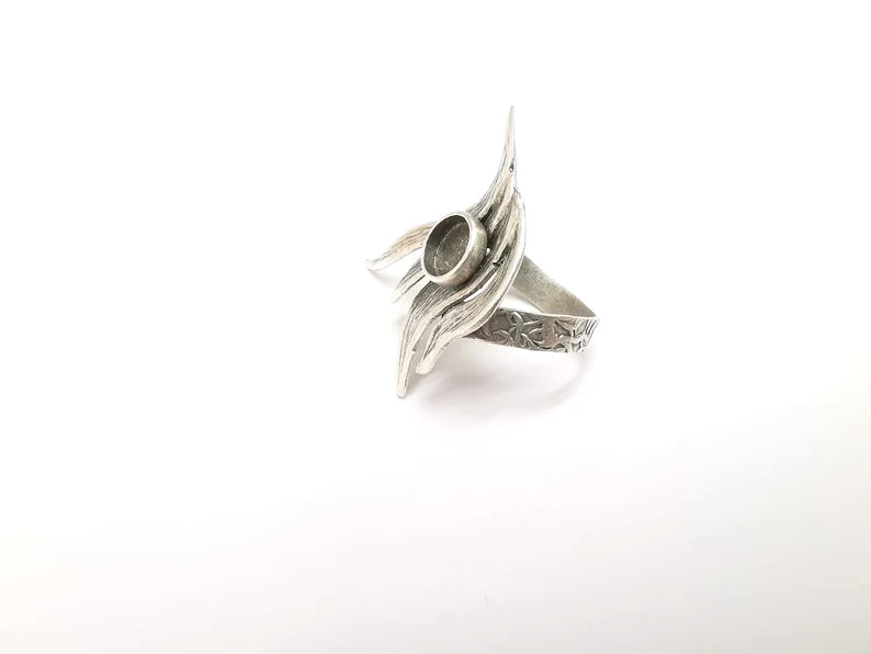 Silver Ring Setting, Cabochon Blank, Resin Bezel, Round Ring Mounting, Epoxy Frame Base, Adjustable Antique Silver Plated Brass 8mm G35243